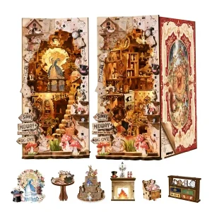 Adventures in the Book Crevices Book Nook, 3D wooden puzzle parts and miniature accessories