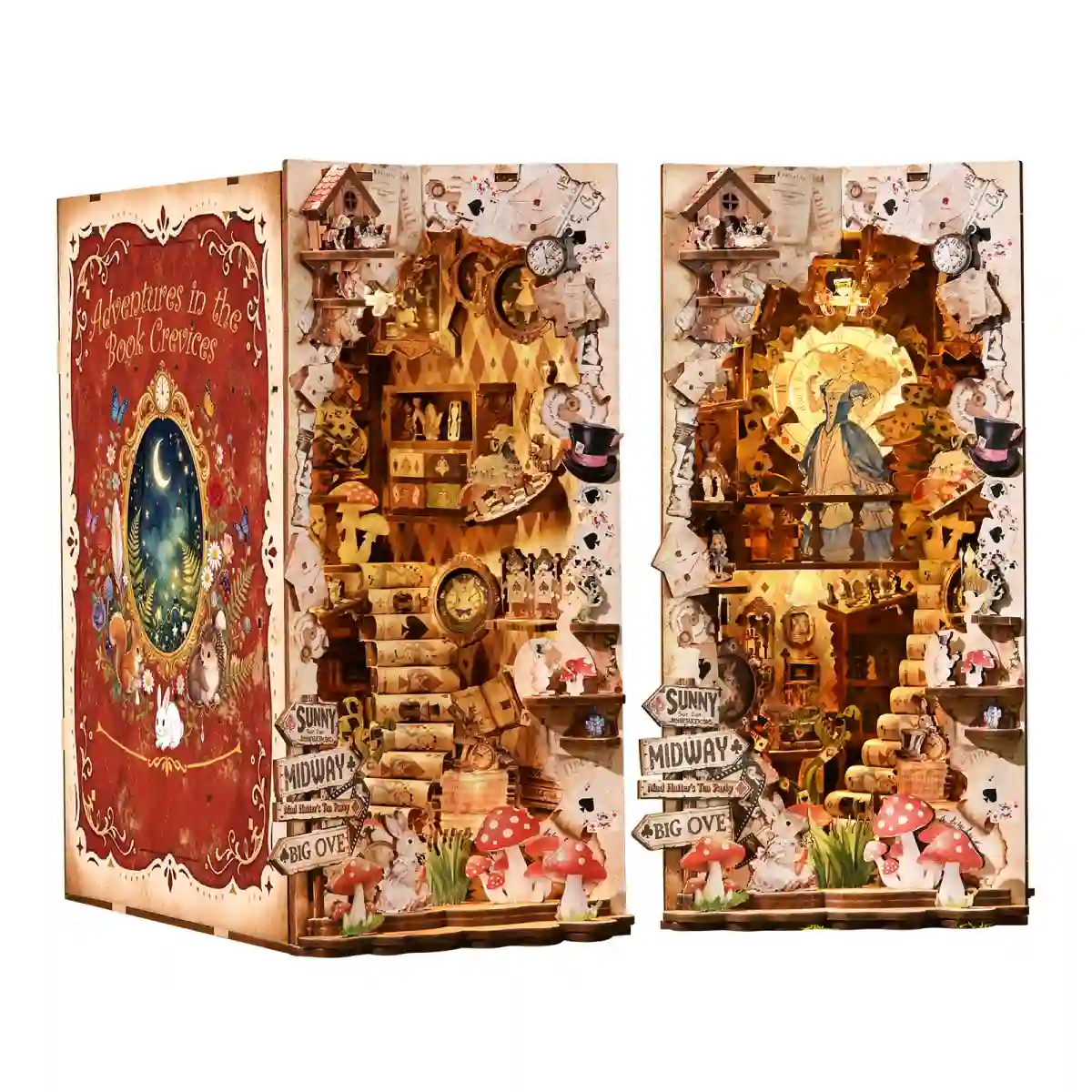 Adventures in the Book Crevices Book Nook, wooden miniature model kit dual views