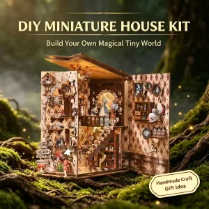 Fairytale book nook 3D wooden puzzle displayed in glowing enchanted forest