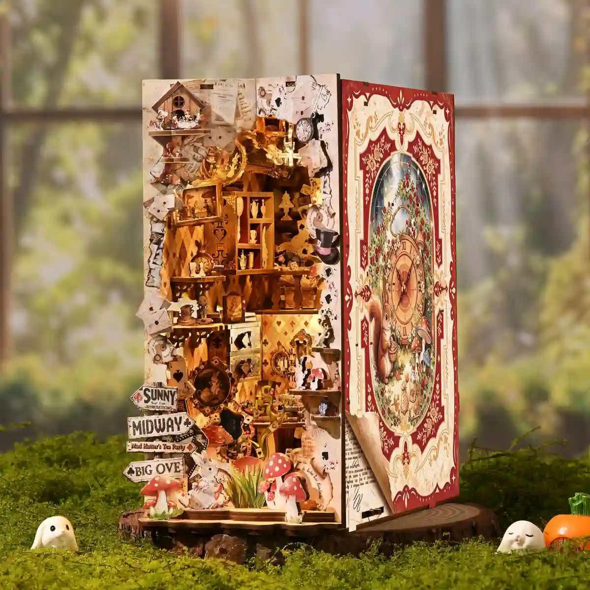 Adventures in the Book Crevices Book Nook, wooden miniature model kit right angle view