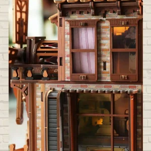 Corner Tavern 3D Wooden Puzzle two story vintage windows illuminated brewery scene warm LED light