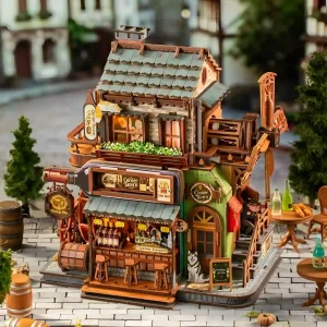Corner Tavern 3D Wooden Puzzle complete assembled European tavern miniature outdoor village scene