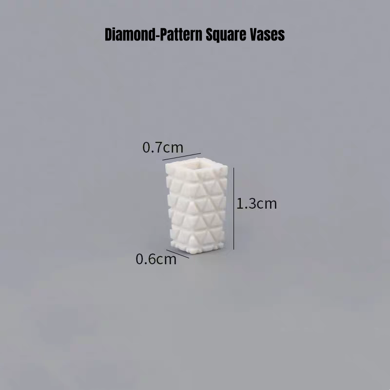 Miniature flower pots in square diamond pattern for miniature house decoration and DIY scene crafting.