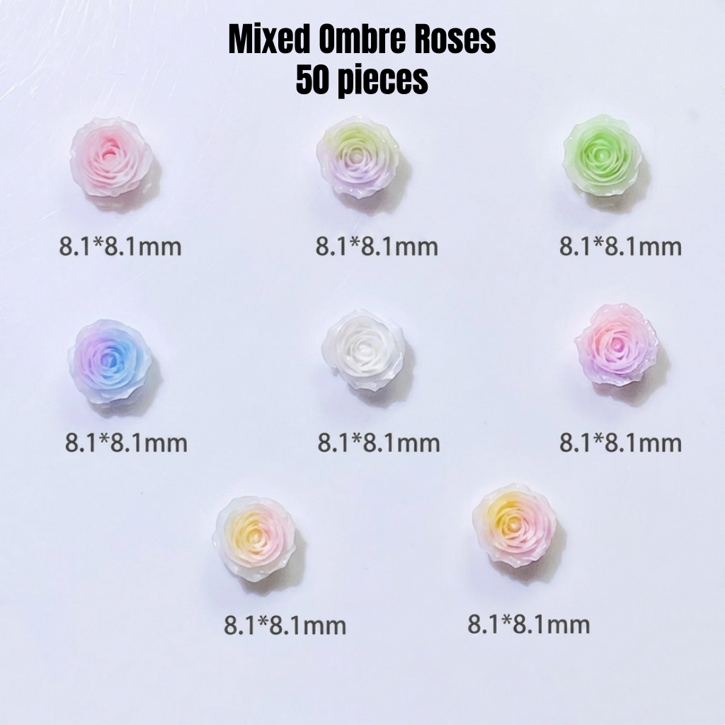 Miniature flowers gradient ombre resin roses for cottage garden miniatures and dollhouse craft.