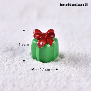 Emerald green square miniature gifts box with red bow for DIY Christmas village accessories
