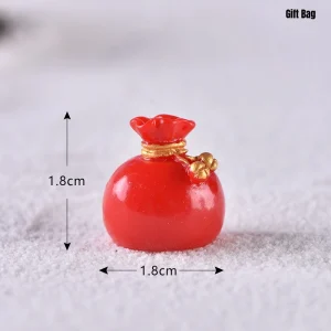 Red Santa gift bag miniature accessory with gold drawstring for miniature Christmas village