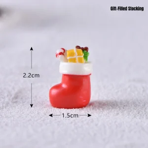 Red Christmas stocking stuffed with miniature gifts and candy cane for holiday crafting