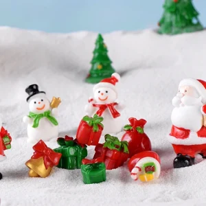 Santa Claus figurines miniature snowmen and wrapped gifts for Christmas scene accessories