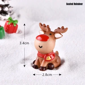 Cute seated miniature reindeer with red nose and heart scarf for holiday crafts