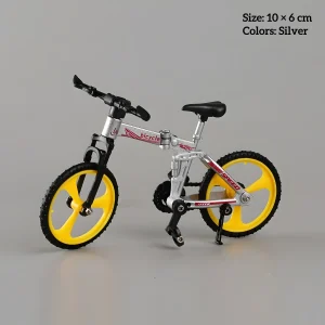 Silver miniature folding bike model for DIY book nook accessories and dollhouse decor