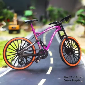 Purple alloy miniature bicycle on mini road for miniature house accessories and dioramas
