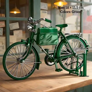 Green vintage miniature bicycle model for dollhouse accessories and bookshelf décor scenes
