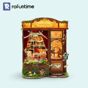 Dreamy Fairy Tale House Book Nook DIY kit featuring vintage toy store front and wooden miniature details