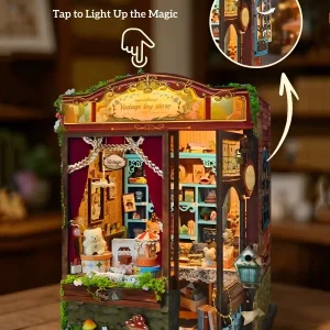 Dreamy Fairy Tale House Book Nook touch sensitive warm LED lighting feature in miniature toy shop