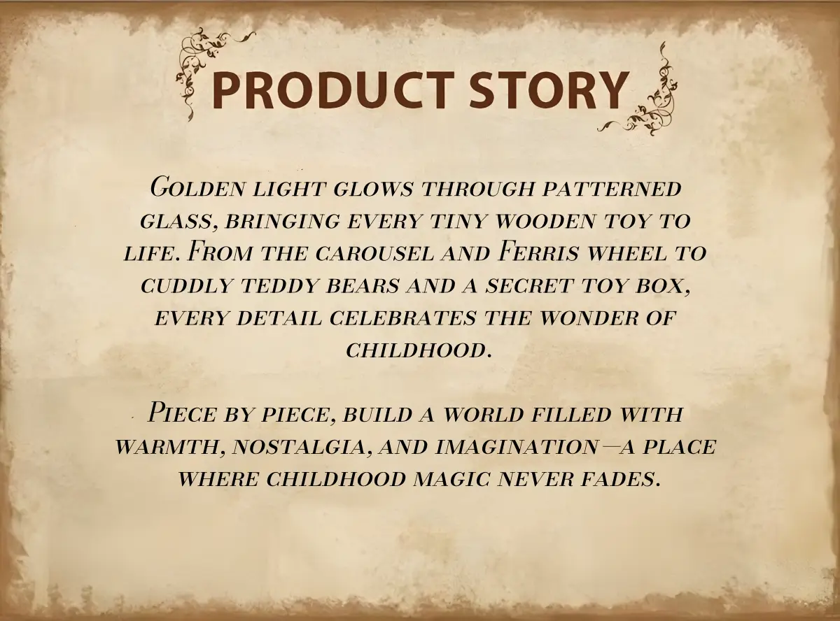 Dreamy Fairy Tale House Book Nook product story graphic describing vintage toy store theme