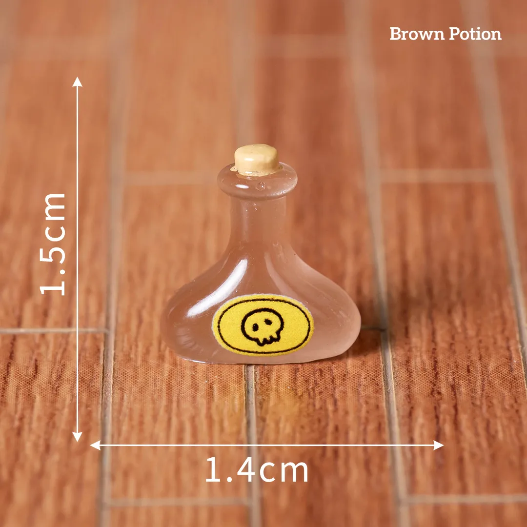 Skull label brown miniature potion bottles for fantasy themed miniature scene