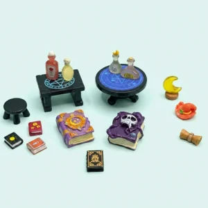 Complete set of miniature wizard accessories for customizing DIY book nook