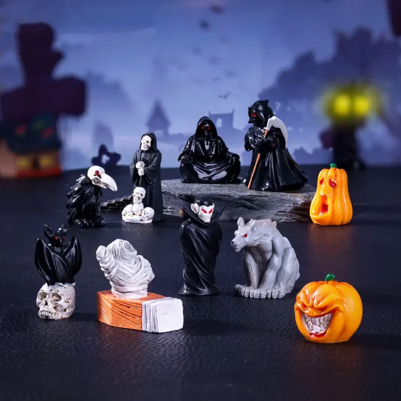 Complete Gothic Halloween miniature decorations set with dark figurines for custom themed miniature scene building