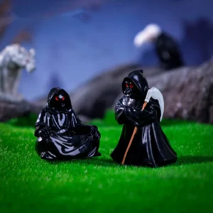 Black hooded grim reapers for Gothic miniature accessories and dark Halloween scene