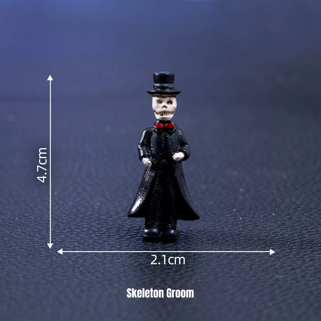 Skeleton groom in black top hat and coat for Gothic manor decor