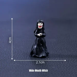 Creepy wide-mouth witch in black gown for spooky miniature figurines set