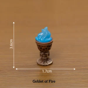themed miniature scene accessory, miniature goblet of fire prop with blue magical flame and dimensions