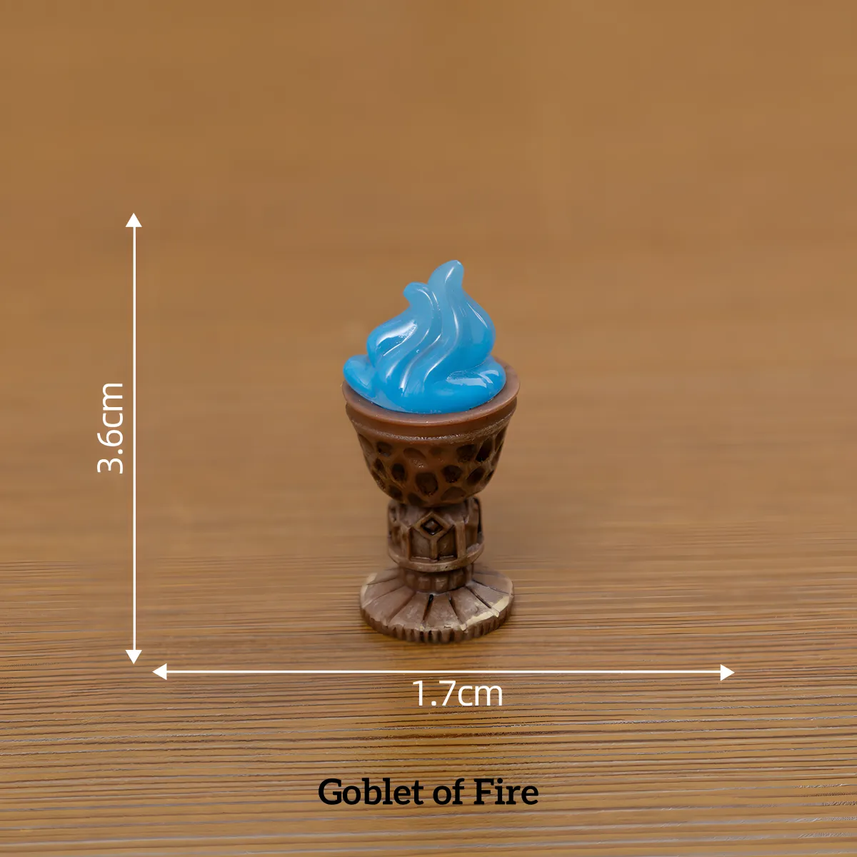 themed miniature scene accessory, miniature goblet of fire prop with blue magical flame and dimensions