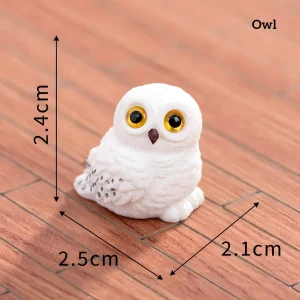wizard-themed miniatures snowy owl figurine prop on wood background for DIY miniature decorations