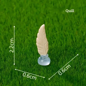 DIY miniature decorations feather quill in inkpot prop on grass for themed miniature scene