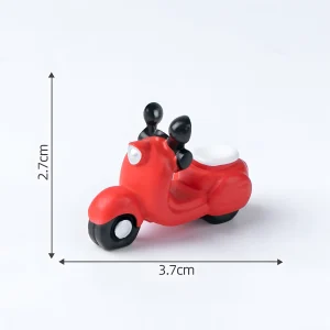 Red resin miniature motorcycle model with black mirrors for miniature garage decor