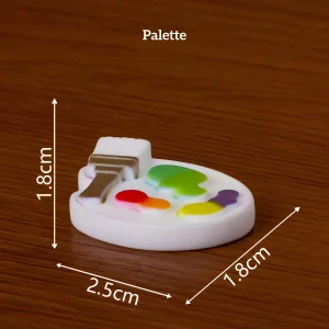 Resin artist paint palette with brush, colorful miniature art supplies for DIY book nook accessories
