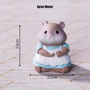 Cute Apron Mouse miniature animal figurines in blue dress for fairy tale miniatures decor