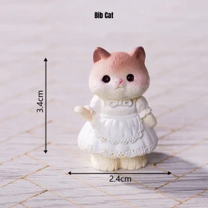 Cute Bib Cat miniature animal figurines in lace dress for whimsical miniature decor