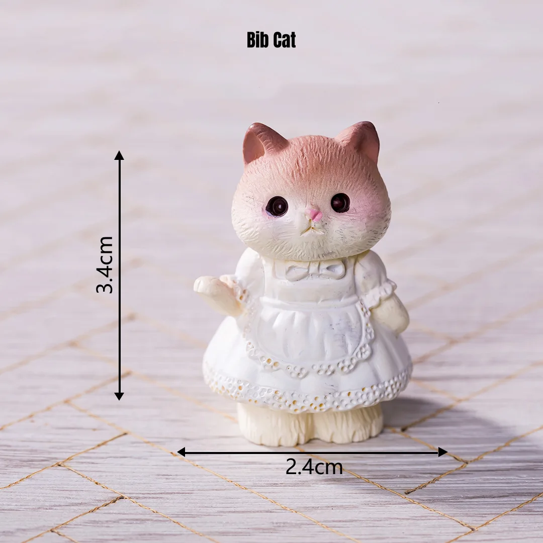 Cute Bib Cat miniature animal figurines in lace dress for whimsical miniature decor