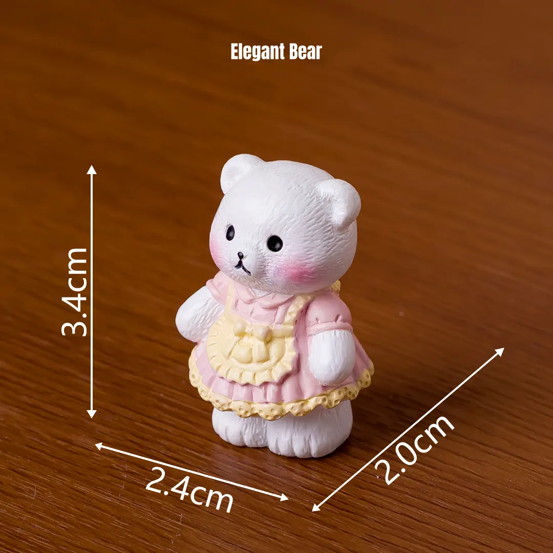 White bear miniature animal figurines in pink dress for storybook miniatures decor
