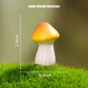Yellow mushroom miniature decorations on green moss for DIY miniature accessories