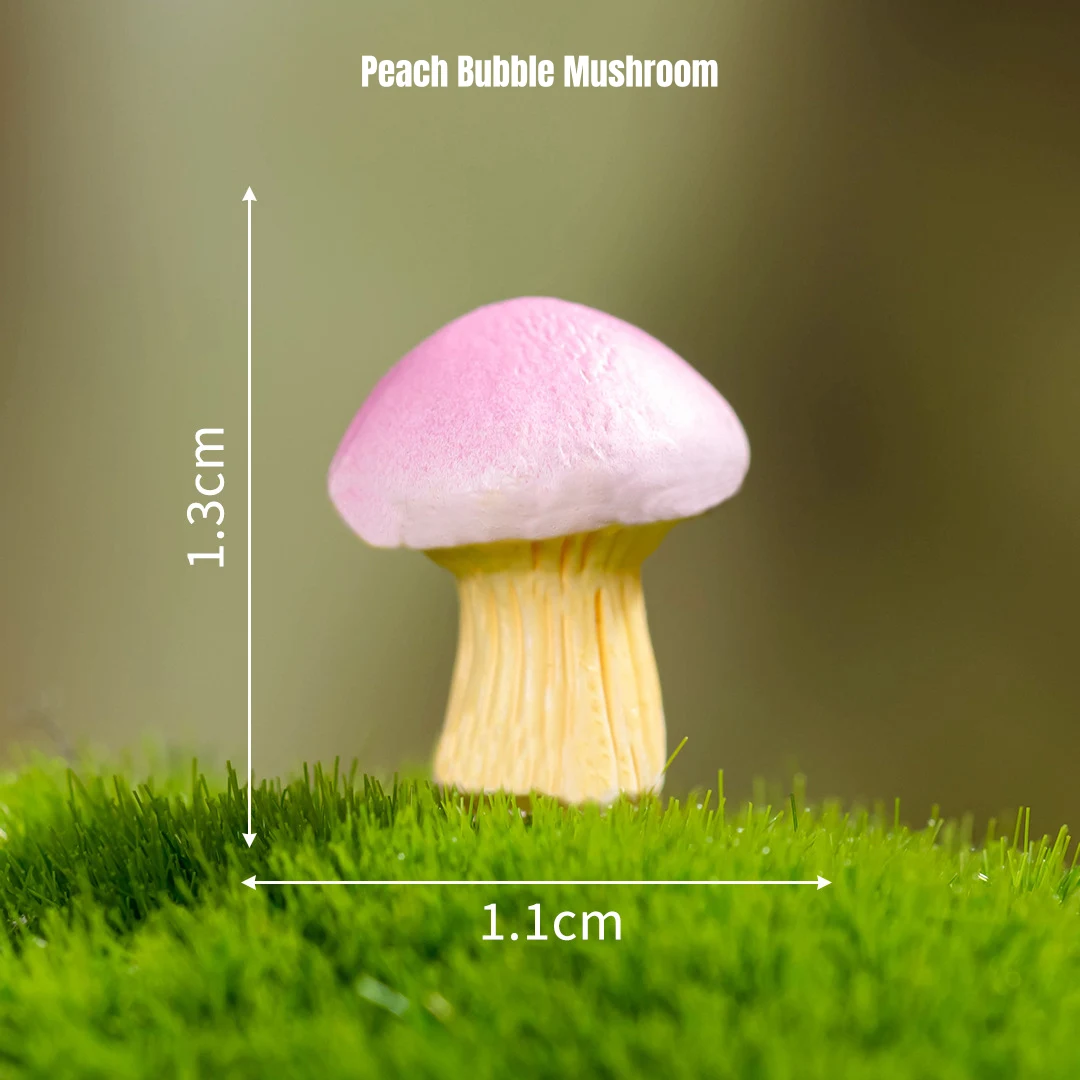 Pastel pink miniature mushrooms on green moss for DIY miniature accessories and book nooks