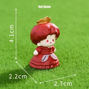Royal queen miniature characters in red gown and crown for fantasy miniature scene decor