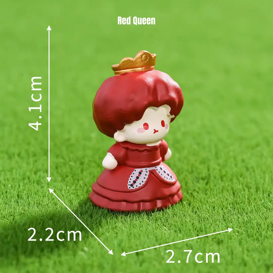 Royal queen miniature characters in red gown and crown for fantasy miniature scene decor