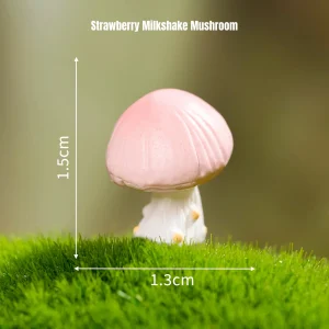 Pink mushroom miniature decorations piece on green moss for fantasy miniature scene