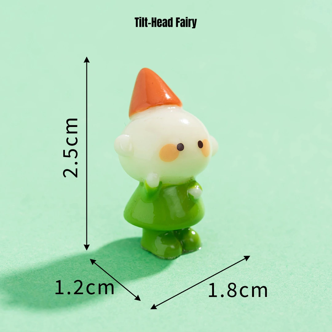 Cute tilt head fairy miniature fairy characters in green outfit with orange pointed cap