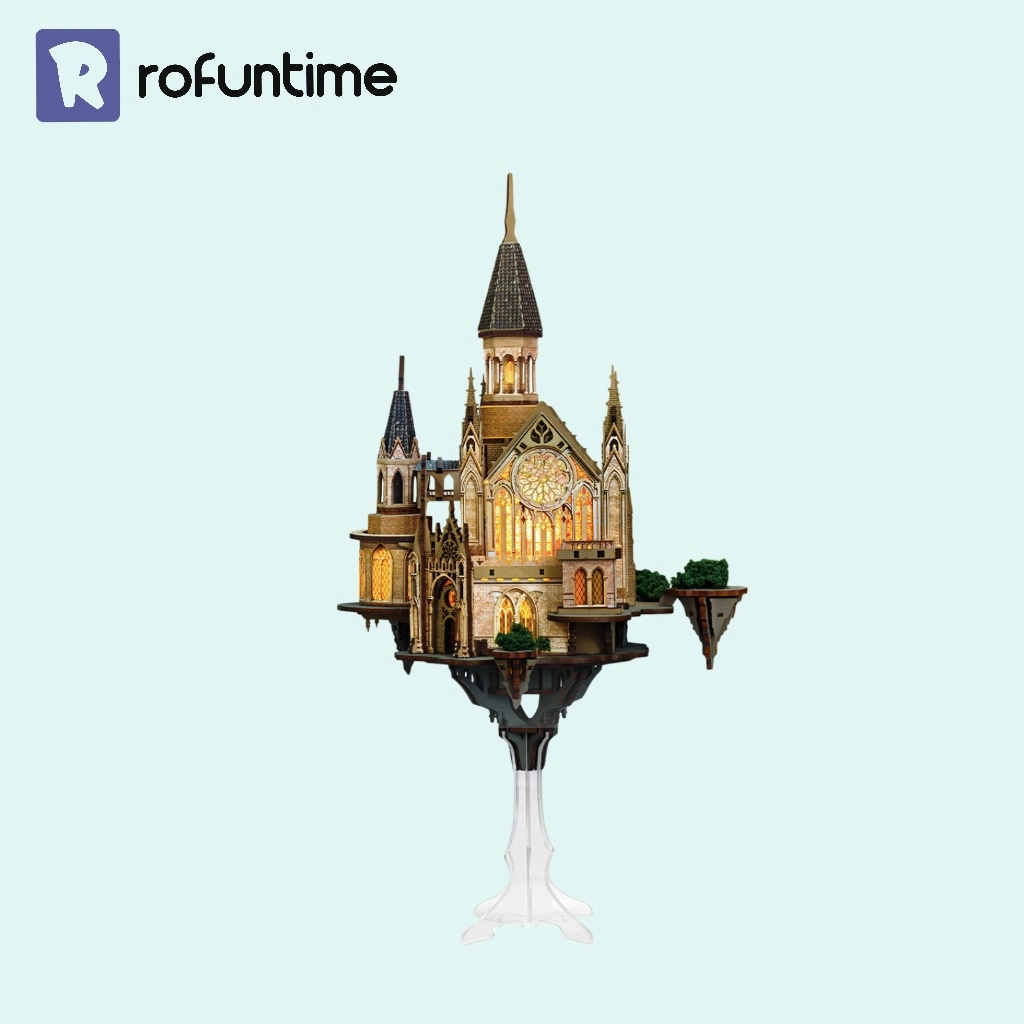 Glen Sky Citadel 3D wooden puzzle floating castle model on acrylic display stand