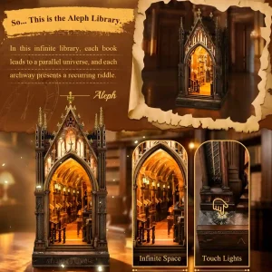Aleph Library Book Nook with infinite space illusion and touch-sensitive lights story banner