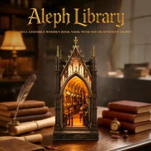 Glowing Aleph Library Book Nook self-assembly wooden kit with touch-sensitive lights