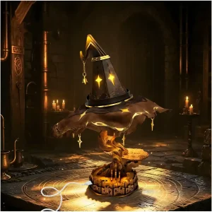 Brighten Glow 3D Wooden Puzzle wizard hat lamp with Type-C USB powered light