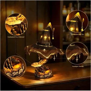 Magical 3D wooden puzzle wizard hat displaying key design features overview