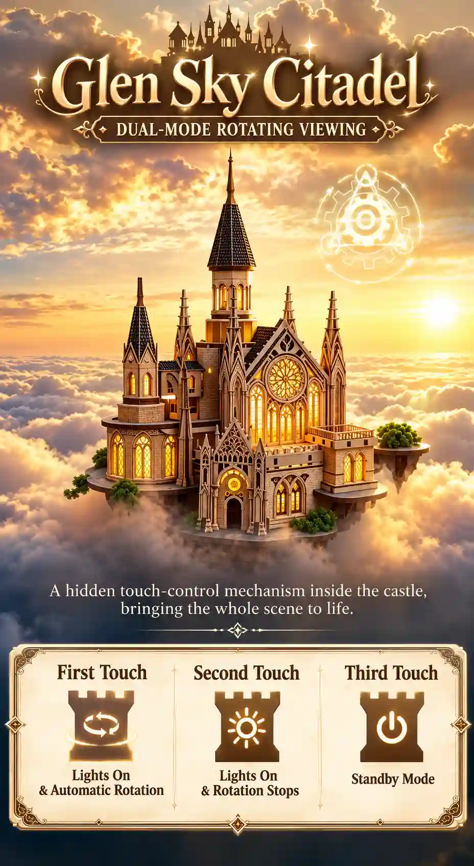 Glen Sky Citadel 3D wooden puzzle dual mode touch sensitive LED lighting poster