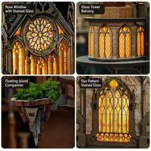 Gothic stained glass rose window and floating island on Glen Sky Citadel puzzle