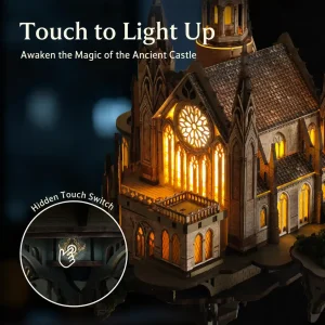 Glen Sky Citadel 3D wooden puzzle with touch-sensitive LED lighting switch mechanism