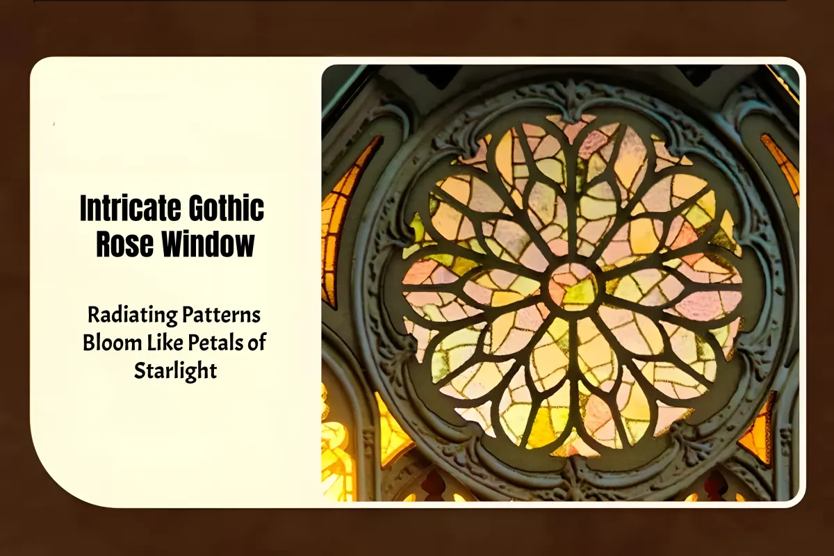 Intricate Gothic rose window pattern illuminated on Glen Sky Citadel 3D wooden model